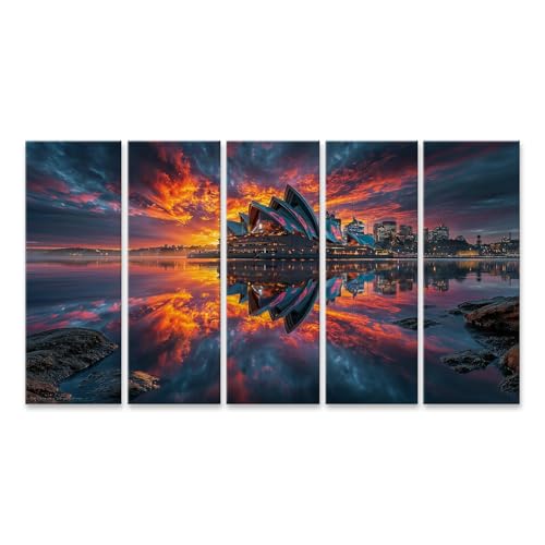 islandburner Tableau sur toile Majestueux Sydney Opera House - Décoration murale pour salon - Pour les fans de voyage - 5 pièces - XXL