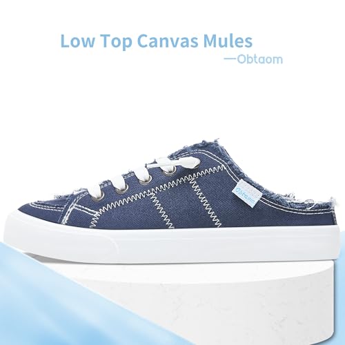 Image of Obtaom Women Canvas Mules Memory Foam Clipper Fashion Sneakers Comfortable Slip-On Mule Backless Holiday Shoes