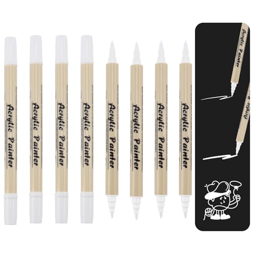 8pcs Weiß Textilstifte Waschmaschinenfest,Permanent Marker Wasserfester Stift, Dual-Tip-Stoffmarker Permanent Für Stoffstifte Waschmaschinenfest für T-Shirts, Hut, Segeltuchschuhe, Einkaufstasche