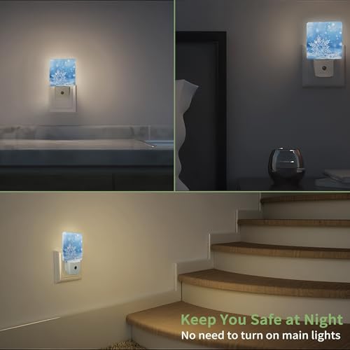 Image of Snowflakes Christmas Night Light, Winter Snowflakes Night Light Plug into Wall with Dusk to Dawn Sensor, LED Lamp Energy Saving Lights for Men Women Boys Girls,Lamp for Bedroom Bathroom Hallway