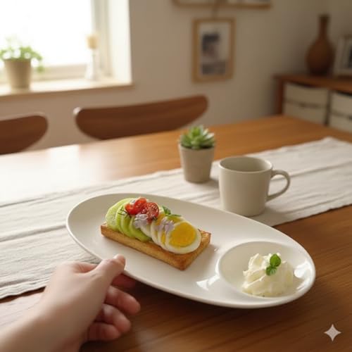 Image of Elegant Oval Melamine Serving Platter with Integrated Sauce Well 13 Inch Set of 1, Chip-Resistant White Appetizer Dish for French Fries, Sushi, and Dumplings