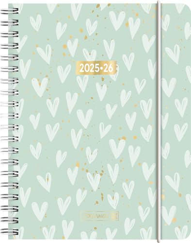 BRUNNEN Schülerkalender (2025/2026) Hearts, 2 Seiten = 1 Woche, A6, 208 Seiten, PP-Umschlag, mint