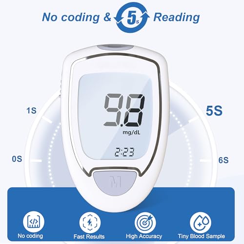 Blood Sugar Testing Kit, High Accuracy Glucose Monitor Kit with 100 Test Strips & 100 Lancets, Portable Blood Glucose Monitor G501 with Lancing Devices, No Coding Diabetes Testing Kit