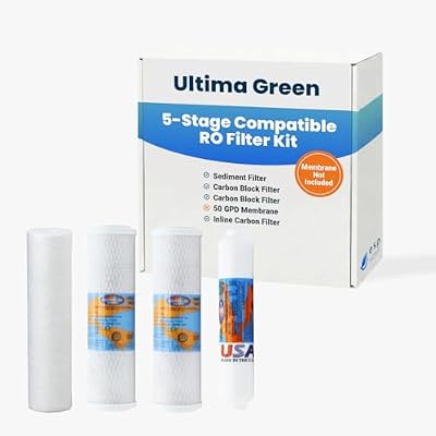 Ultima Green RO Compatible 5 Stage Filter Pack Replacement Filters for Reverse Osmosis Drinking Water System Under Sink RO Kit - Membrane Sold Separately