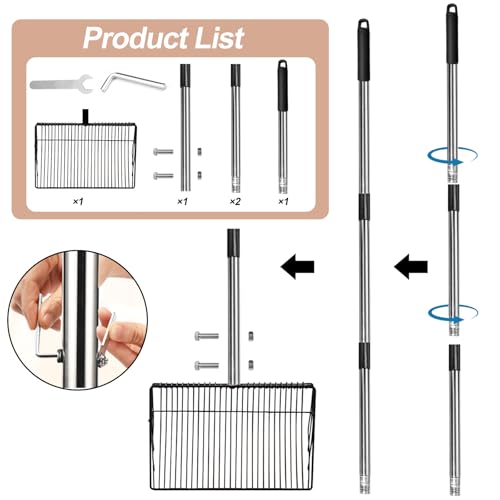 Image of 10 inch Large Chicken Poop Scooper for Sand for Shavings 74 inch Heavy Duty Pooper Scooper Long Handle Chicken Coop Scoop for Cleaning Tools and Rake 5-in-1 Sifting Shovel for Chicken Scoop supplies