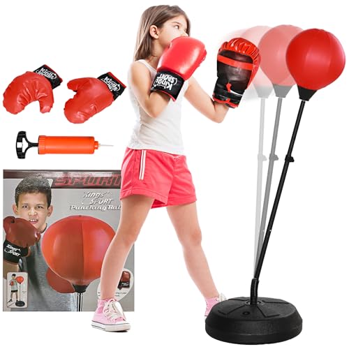 AIYAPLAY Saco de Boxeo para Niños +5 Años con Guantes, Altura Ajustable