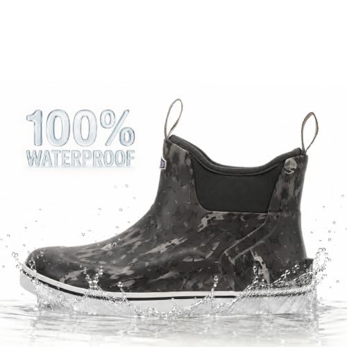 Image of SUREWAY Men's Deck Boots Professional Non-Slip Fishing & Ankle Boating Boot Waterproof Rain Boots, Lightweight Neoprene Rubber Deck Boots