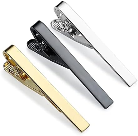 JIPIMON Tie Clip 3 Pcs Black Silver Gold Classic Tie Clips for Men Suitable for Wedding Anniversary Business Father's Day Gifts and Daily Life