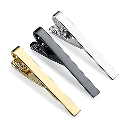 JIPIMON Tie Clip 3 Pcs Black Silver Gold Classic Tie Clips for Men Suitable for Wedding Anniversary Business Father's Day Gifts and Daily Life