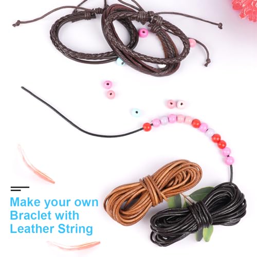 AUAUY 3 Rollen 5M x 2mm Lederschnur Lederstil-Band aus echt Leder, Gute Qualität Lederband Kette, Robust Lederriemen, Reißfeste Lederschnur für Armband Ketten Schmuck DIY Handwerk-Schwarz,Braun,Natur