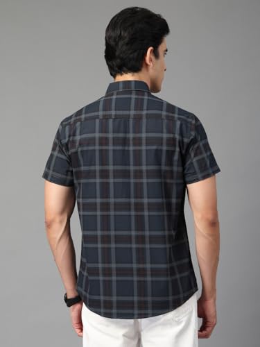 Image of Majestic Man Men's Slim Fit Premium Pure Cotton Plaid Check Half Sleeve Casual Shirt