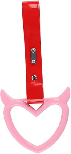 Miniatura 2 de Q1-TECH, JDM Tsurikawa Anillo japonés de metro tren de autobús, correa de mango de corazón de cuerno de diablo, correa de mango de corazón para
