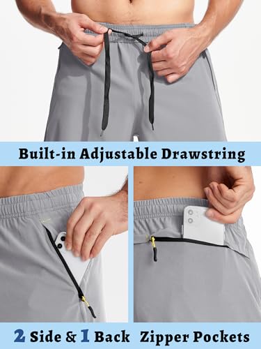 TACVASEN Gym Shorts Mens Zip Pockets Training Shorts Sports Compression Shorts Mens Running Tracksuit Fitness Exercise Short Quick Dry Summer Shorts, 34, Light Grey - Image 4