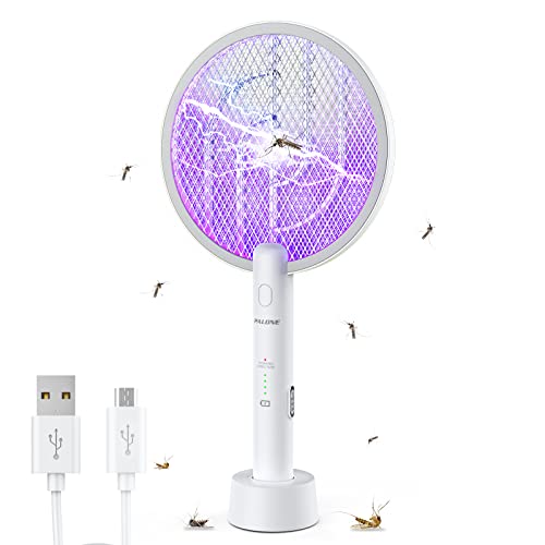 PALONE Electric Fly Swatter, Mosquito Swatter USB Bug Zapper Rechargeable Fly Zapper Racket, Handy Fly Killer Racket, Mosquito And Wasp Killer, Insect Killer for Indoor and Outdoor (White)