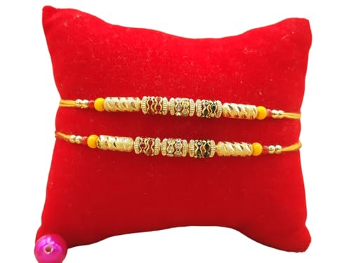 Rakhi Bracelet Multi Color beautiful diamond & Golden Beads- thread Raksha bandhan Rakhi Gift for Your Brother, Gift Bracelet Wrist bands for loving Brother, Sister & Father - Set of 2 by Arvnika - Used condition - Image 4