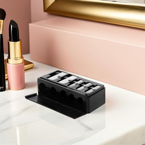 Sacapuntas manual de maquillaje de 5 agujeros portátil para cosméticos negro (2 piezas) 7