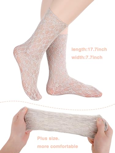 Geyoga 4 Pairs Women's Lace Ankle Socks Ruffle Frilly Mesh Loose Slouch High Socks for Women3