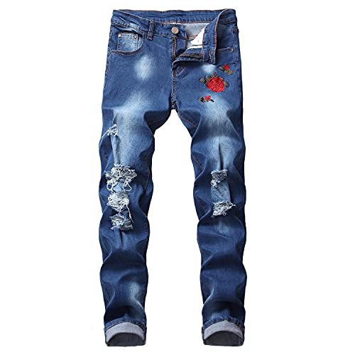 Jeans déchirés brodés homme pour un look urbain branché