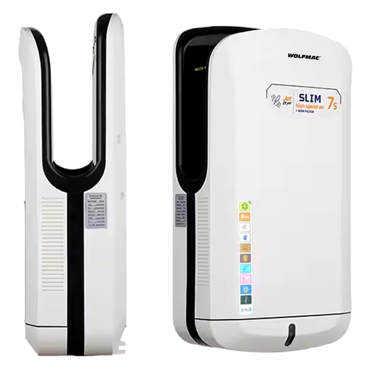 Commercial Brushless High Speed Air Blade Jet Double Sided Electric Hand Dryer, Energy Efficient, Low Noise, HEPA Filter, 7-10s Drying