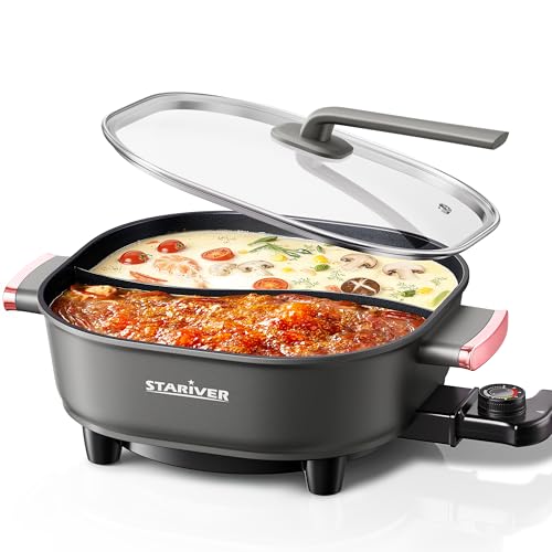 Stariver 6L Electric Hot Pot with Divider, 1300W, Dual-Flavor Pot