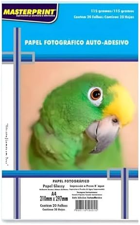 Master Papel Fotográfico Glossy Auto Adesivo, A4 210x297mm, 115g,...