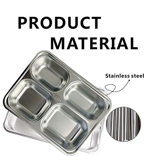 Lianggehaizi Dinner Plate Divided Tray 304 Stainless Steel Rectangular Divided Plate 4 Compartments Divided Dinner Tray For Kids Adult Lunch And Dinner #TOP3