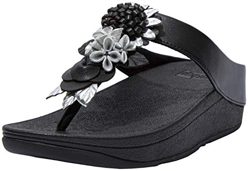 FitFlop™ Womens Fino Floral Cluster Toe-Post Sandal, All Black, Size 5