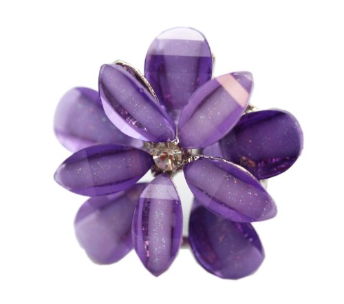 Sparkling Purple Gem Clear Diamond Flower Ring (Adjustable)