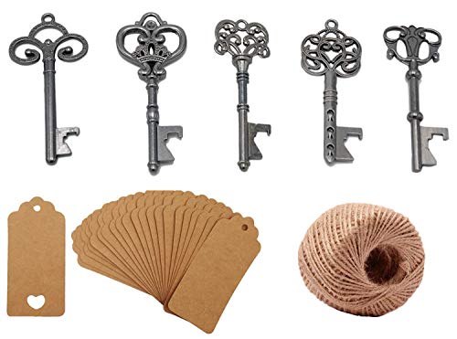 Yansanido Pack Of 50 Skeleton Key Bottle Openers With Escort Tag Card And Twine For Wedding Favors Baby Shower Return Gifts For Guests Party Favors (Mixed 5 Styles Black) #TOP4