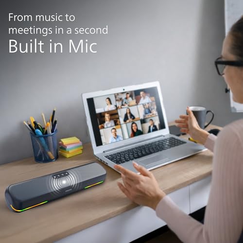 Image of Philips TAB4120BL /94 Wireless Bluetooth Soundbar, 20W, 8H Playtime, Bluetooth 5.1, TWS Mode, RGB Light, LED Indicator, Built-in Mic, Voice Assistant, AUX /USB /TF Card Input, USB-C Charging (Sky Blue)