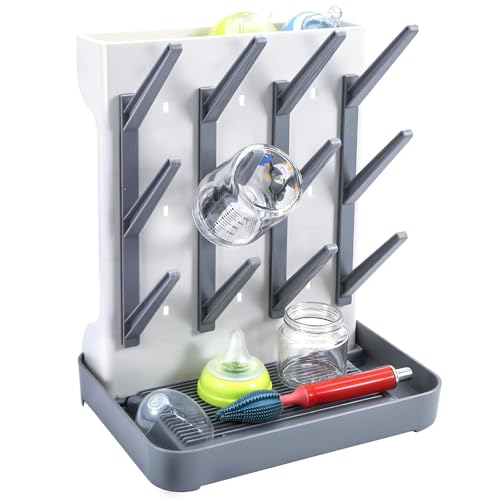 NUWIQ Babyflaschen Trockenständer, Flaschenständer Baby, Vertical Baby Bottle Drying Rack, Trockenständer Babyflaschen, zum Trocknen von Babyflaschensaugern,Bechern und Zubehör, Grau