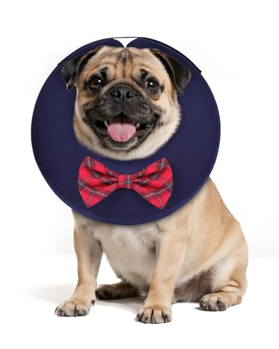 Image of MIDOG Inflatable Dog Cone, Soft Donut Recovery Collar, Bow Tie, Medium