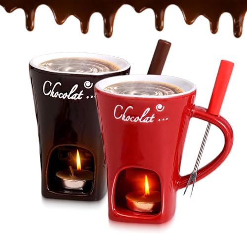 2Pcs Personal Chocolate Fondue Mugs with Forks, Mu...