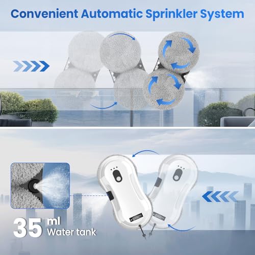 Window Cleaning Robot, 5600Pa Automatic Window Cleaner with Water Spray, 7.5cm Ultra-Thin, Edge Detection, 3 Cleaning Modes, Smart Navigation, UPS Protection, Remote & 10 Pads for High Windows - Image 4