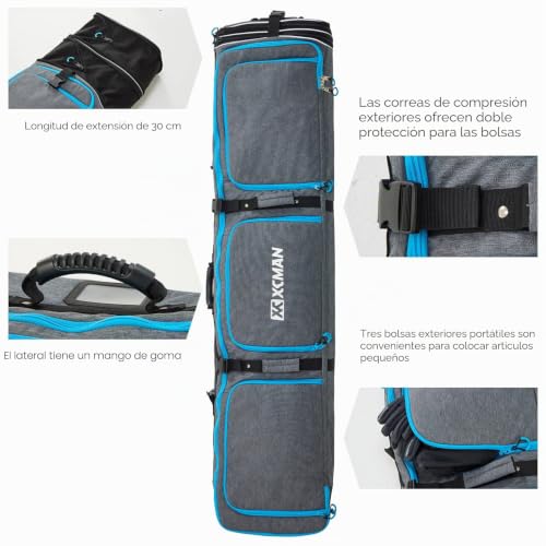 Miniatura 3 de Xcman Bolsa De Snowboard Acolchada Con Ruedas, Longitud Ajustable 63-75 Pulgadas, Bolsa Acolchada Para Viajar Al Aire, Capacidad De Carga 100l Nevy Blue
