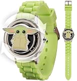 Accutime Star Wars The Mandalorian Grogu - Orologio LCD per bambini con emblema rotante, cassa in acciaio inossidabile, cinturino in silicone, quadrante digitale di facile lettura, licenza ufficiale