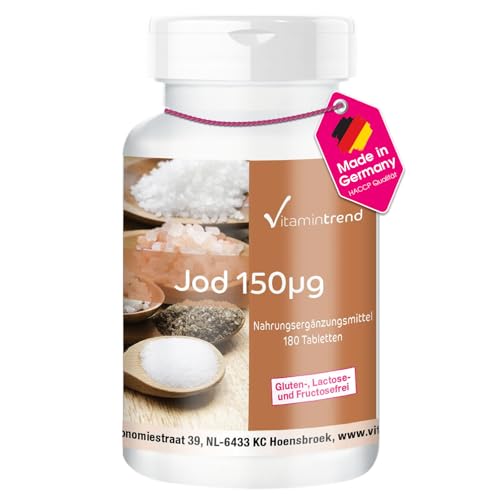 Jod Tabletten - 150mcg - 180 Tabletten - ! FÜR 6 MONATE ! - vegan - Kaliumjodid | Vitamintrend®