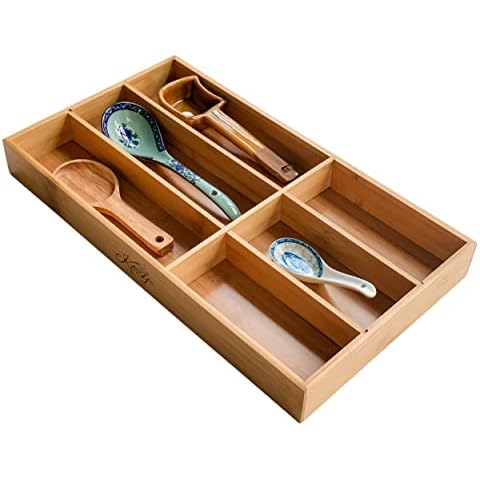 Premium Bamboo Organizer Wood Finish Organizer with 6 Compartments Cover