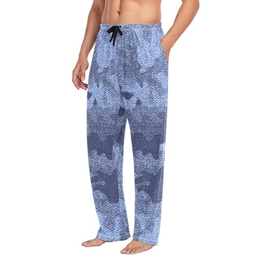 ALAZA Abstract Blue Camo Camouflage Men's Pajama Pants Men Cotton Pajama Bottoms with Pockets, S4