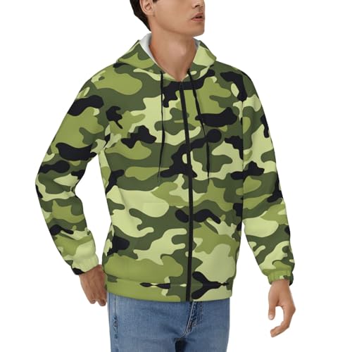 Sweat à capuche camouflage homme vert veste zippée streetwear 2025