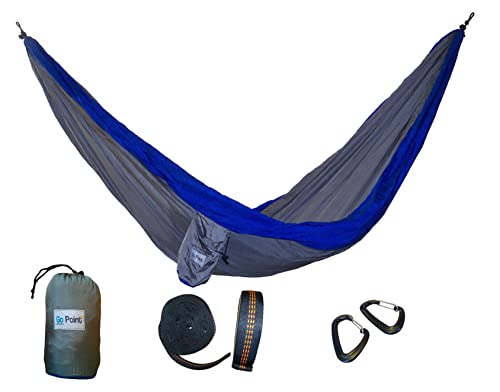 GoPoint Double Parachute Hammock with Tree Straps - Quick and Easy to Hang Portable Lightweight Nylon Camping Hammock (Blue and Grey)