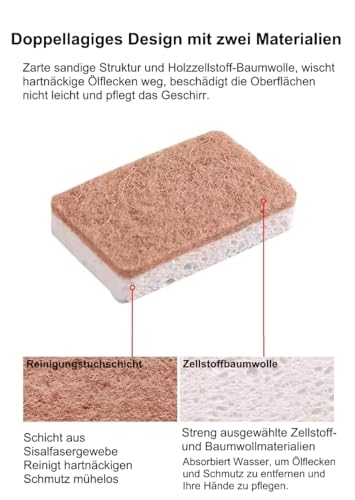Biologisch Abbaubarer Spülschwamm 12er Set – Kompostierbarer Naturschwamm Aus Sisalfaser und Baumwolle, Umweltfreundlicher Putzschwamm – Geruchloser Küchenschwamm, Küchenschwamm, Schwamm nachhaltig