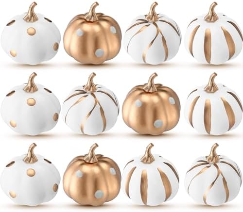 12 Pcs Small Gold White Pumpkins for Thanksgiving Fall Decorating...