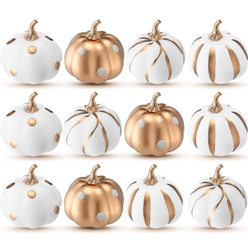 12 Pcs Small Gold White Pumpkins for Thanksgiving Fall Decorating...