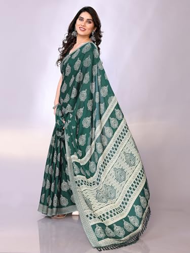 Image of Amazon Brand - Tavasya Womens Blocked Printed Daily Wear Chiffon Georgette Saree With Blouse With Blouse