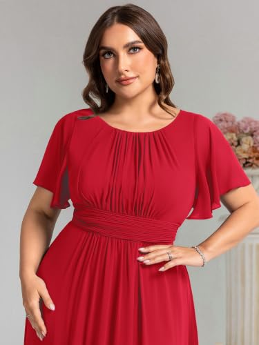 Image of Ever-Pretty Plus Elegant Formal Dresses for Curvy Women Round Neck Short Sleeves Chiffon Bridesmaid Mother of The Bride Dress