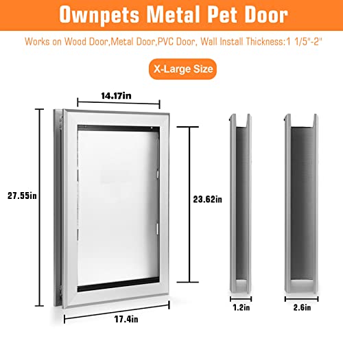 Ownpets Weatherproof Dog Door, Extra-Large Aluminum Pet Door Inner Frame 14.17 X 23.62 Inch Magnetic Flap, Easy To Install Strong & Durable Dog Door For Dogs Up To 200Lbs #TOP2