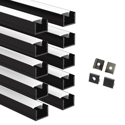 Besseto LED Aluminum Profile for Wall Panel,Wood Slat Wall Panel LED Strip Light Aluminum Channel Profile for Living Room Bedroom Bathroom Stairs (Black-10Pack 3.3Ft)