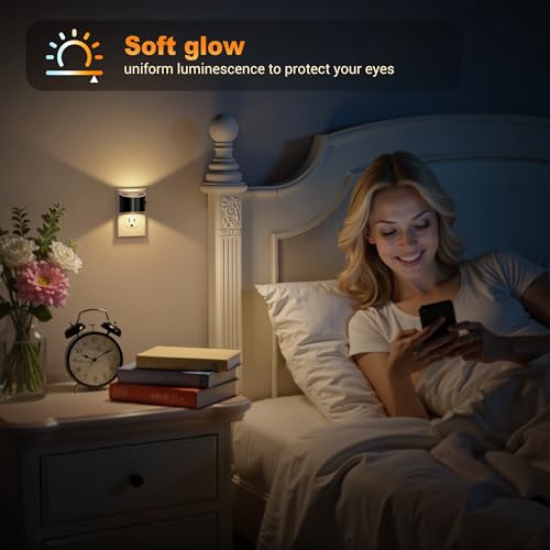 Image of JandCase LED Night Lights Plug into Wall 2 Pack, Automatic Night Light with Dusk to Dawn Sensor, 0-100LM, 3000K /4000k /5000K Adjustable Nightlight for Kids Bedroom Hallway Kitchen