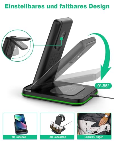 Faltbare kabellose iPhone Ladestation ZUBARR 3 in 1 für Apple und Samsung